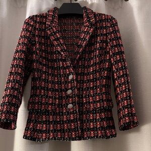 St. John Black, Red, & Tan Tweed Blazer - women’s size 2 - made in USA